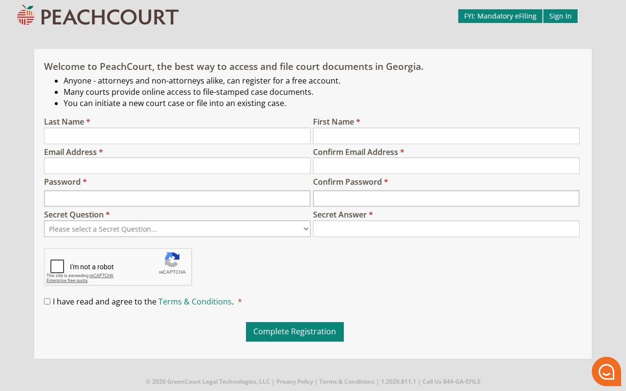 Clay County Case Lookup PeachCourt registration fields
