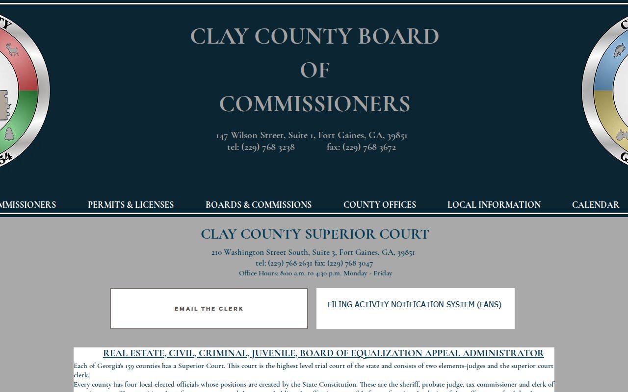 Clay County court docket Superior Court information