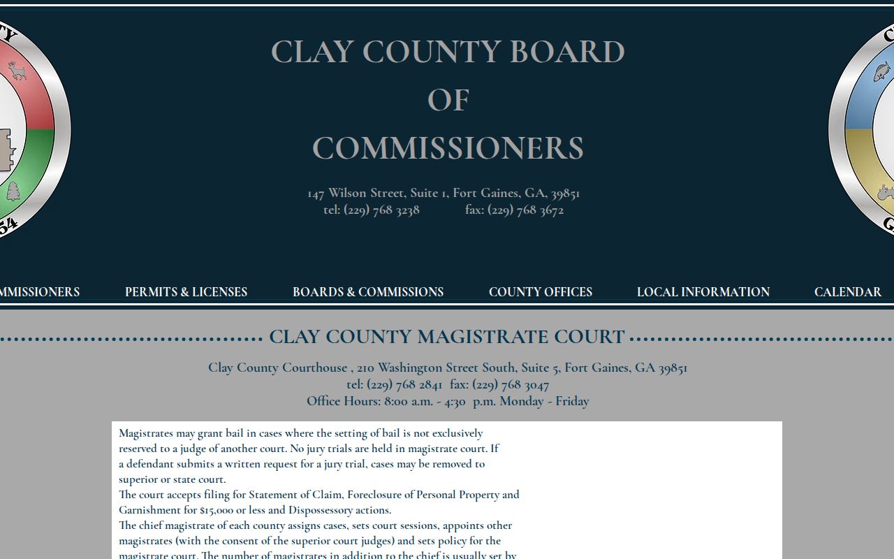 Clay County court docket Magistrate Court filing information