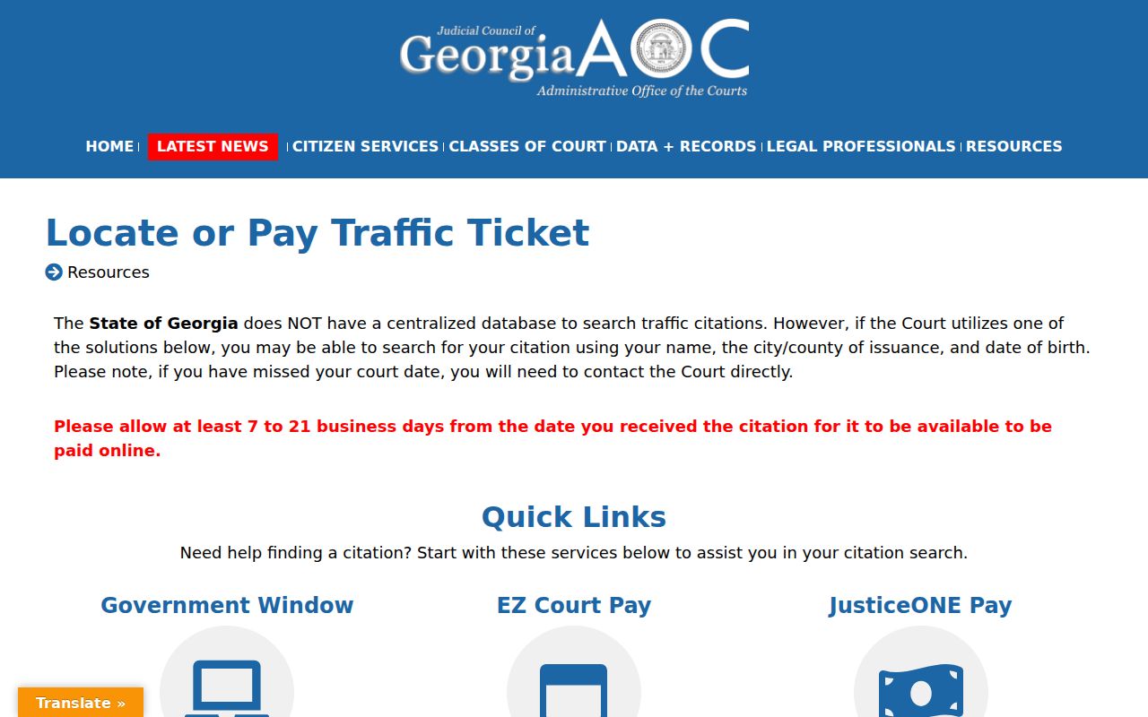 Clay County traffic court records notice about Georgia's no-centralized citation database